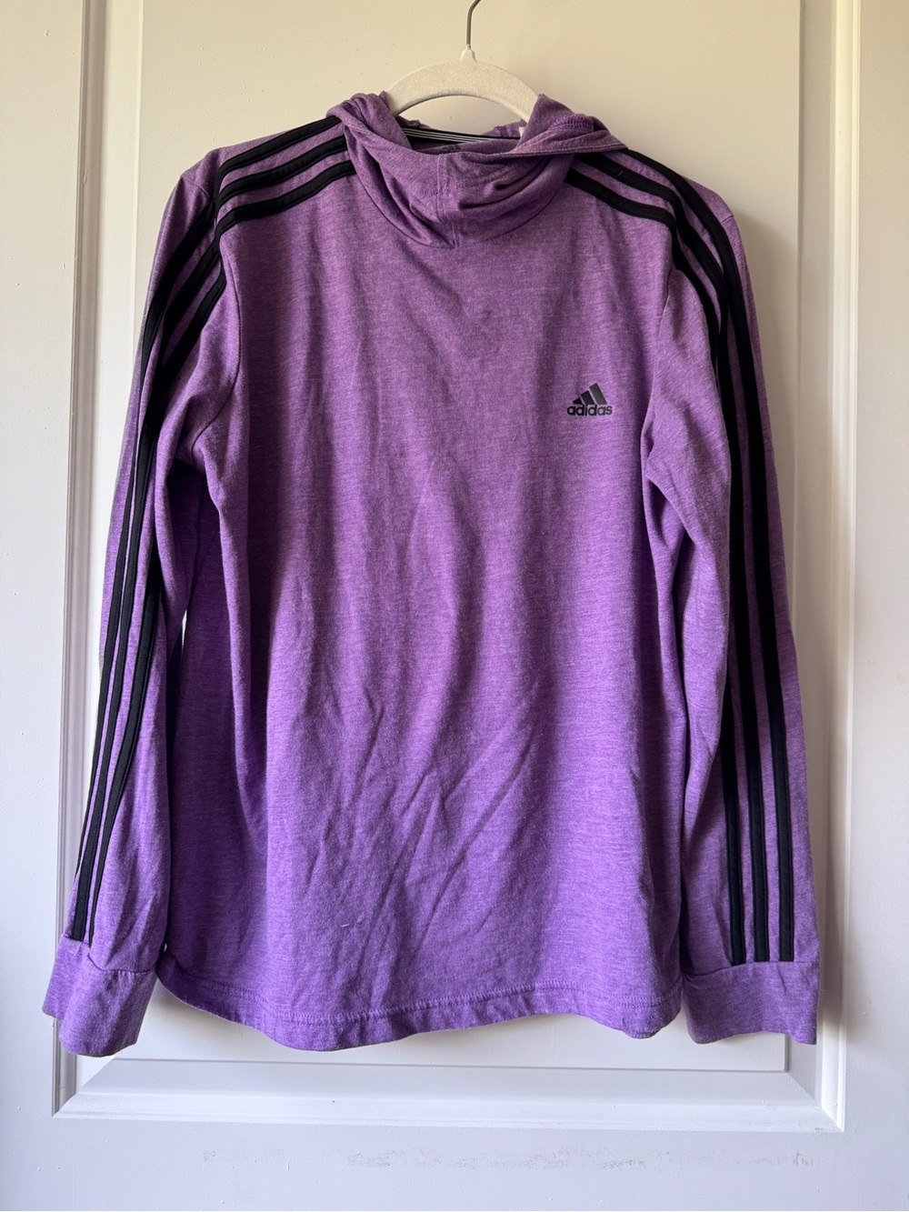 Adidas Purple Hoodie Top with Black Stripes